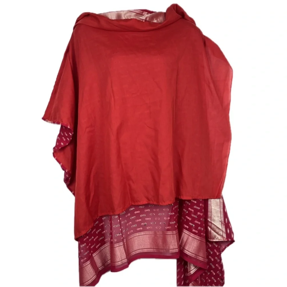 Red Silk Saree Sari Sarong Songket Gold Thread Petticoat Lined Handwoven in Bali